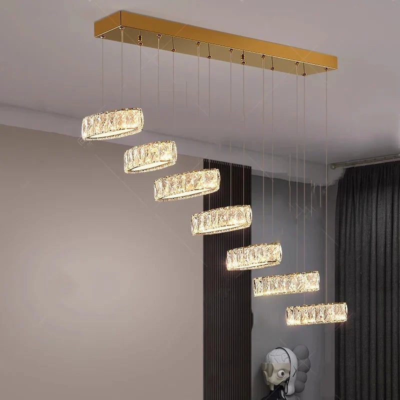 Afralia™ Crystal Chandelier Stair Pendant Lamp Living Room Interior Lighting