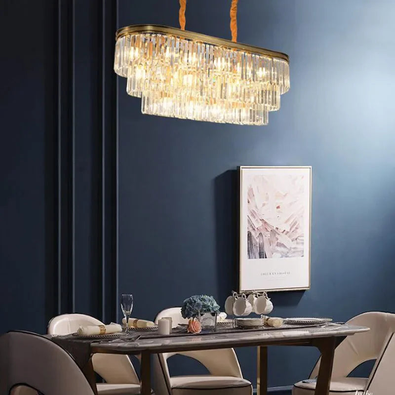 Afralia™ Oval Crystal Chandelier in Gold Finish for Dining Room, Bedroom, Living Room