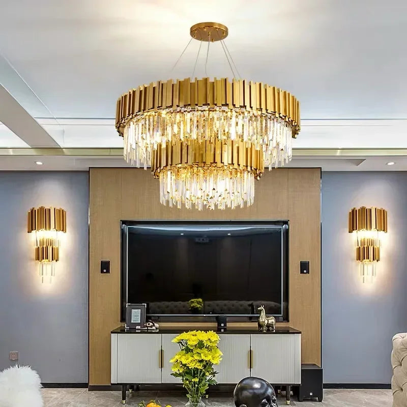 Afralia™ Crystal Ceiling Chandelier: Luxury Round LED Light for Living Room, Artistic Home Decor