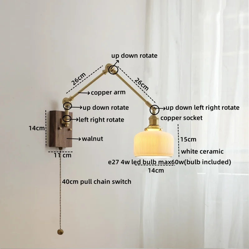 Afralia™ Ceramic Copper Swing Arm LED Wall Lights for Home Decor