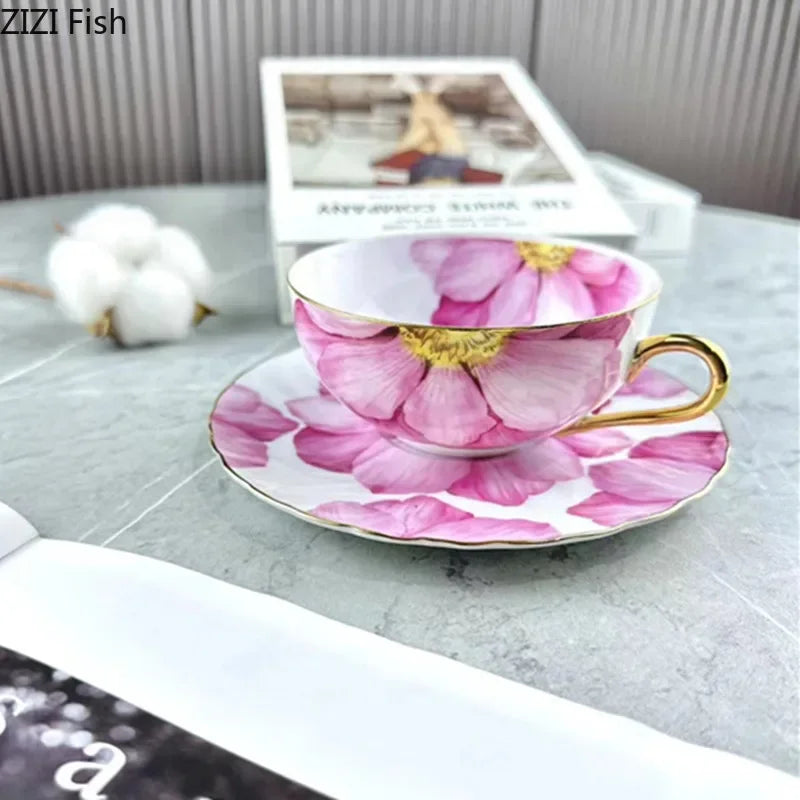 Afralia™ Multicolour Rose Flower Ceramic Cup&Saucer Set for Dining Table and Coffee