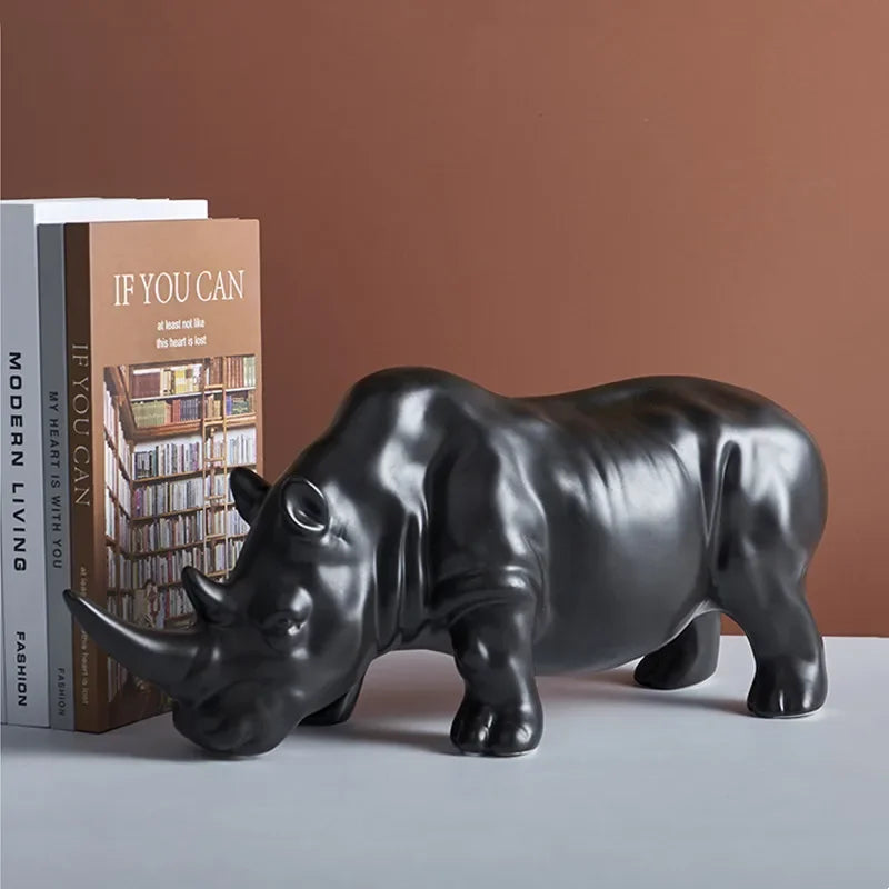 Afralia™ White Rhino Ceramic Animal Sculpture Home Decor Accent