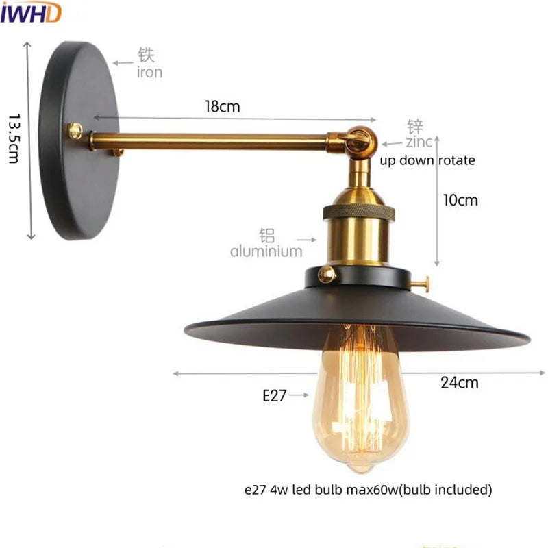 Afralia™ Gold Industrial LED Wall Lamp for Loft Stair, Coffee Bar, Bedroom