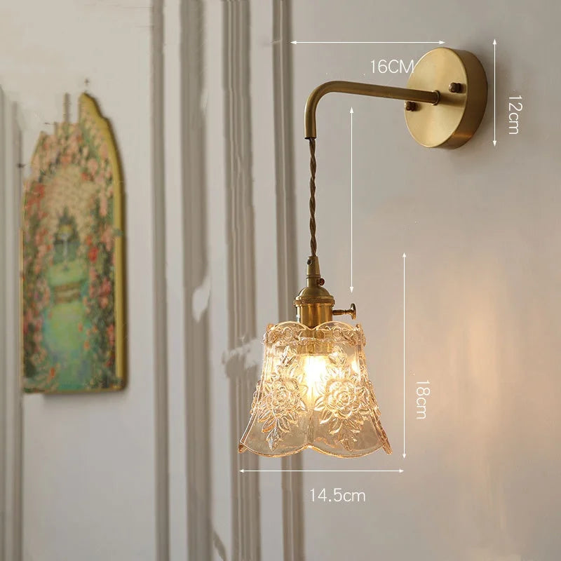 Afralia™ Nordic Glass Wall Lights LED Sconce Pull Chain Switch Adjustable Wire Bedside Lamp