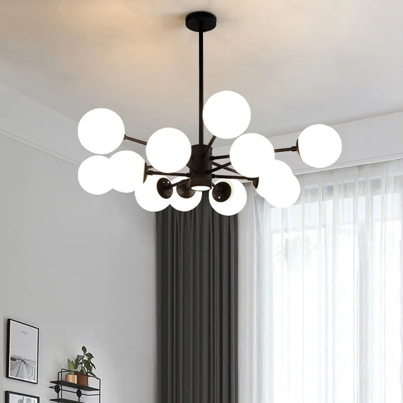 Afralia™ Glass Ball Chandelier - Art Deco Black Pendant Lighting for Home Dining Room