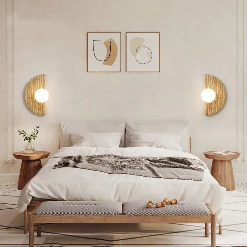 Afralia™ White Glass Globe Yellow Travertine LED Wall Light - Nordic Modern Design