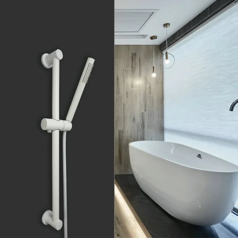 Afralia™ White Sliding Rod Shower Set with Brass Handheld Shower and Stainless Steel Rod