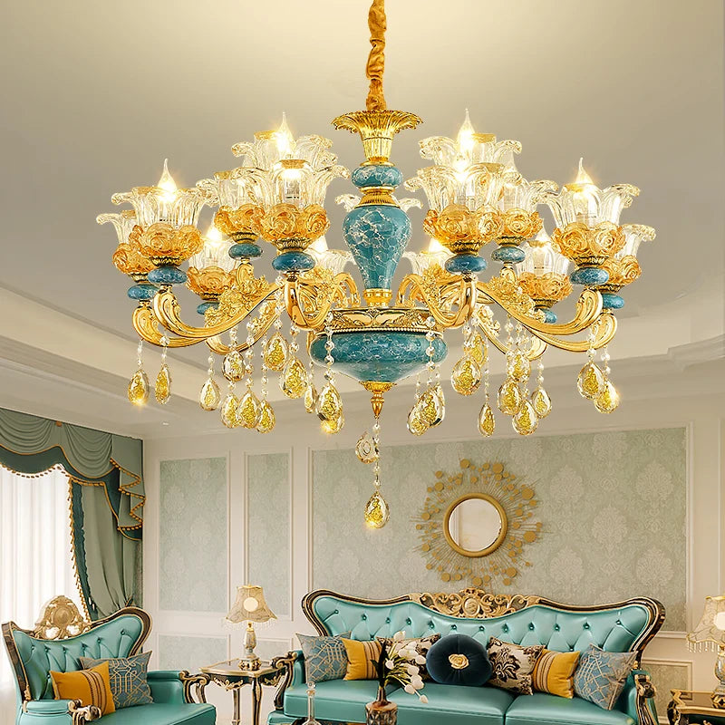 Afralia™ Luxury Ceramic Crystal Chandelier for Living Room, Bedroom, and Restaurant