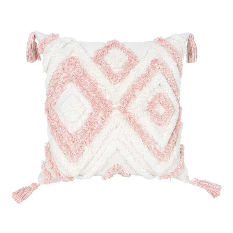 Afralia™ Tufted Pink Geometric Tassel Pillow Covers - Bohemian Style Home Decor