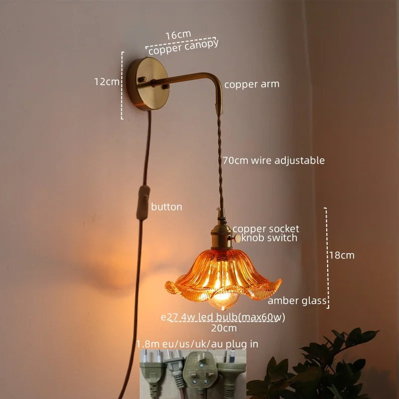Afralia™ Nordic LED Glass Copper Wall Sconce Modern Living Room Bedroom Light