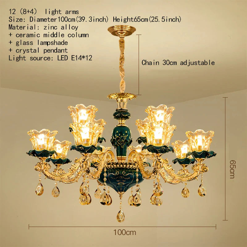 Afralia™ Dark Blue Crystal Chandelier, Vintage Style Ceiling Lamp for Living Room Bedroom Villa