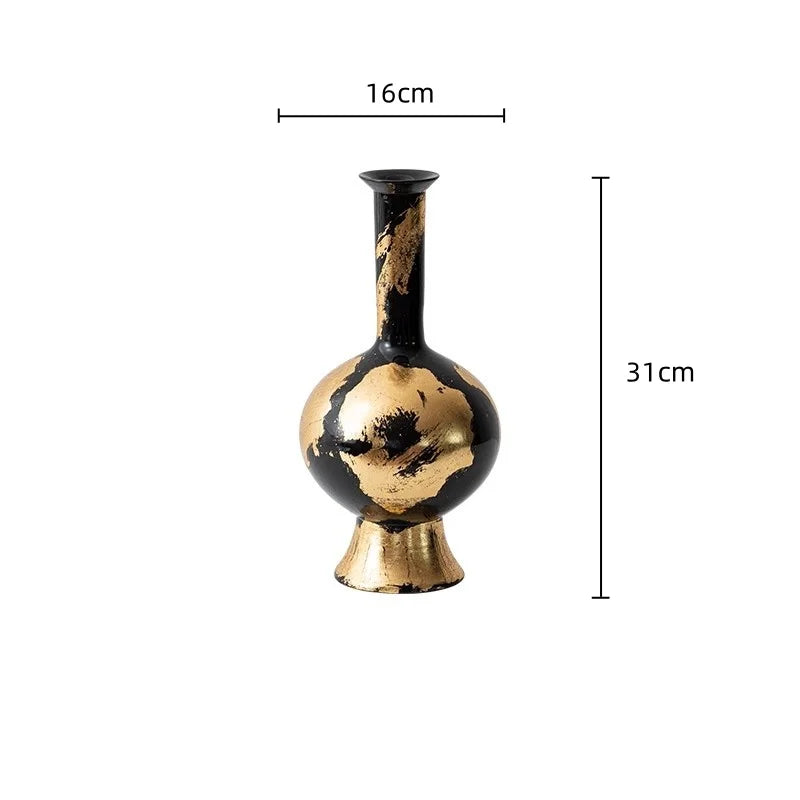 "Afralia™ Gold Foil Pattern Ceramic Vase - Handcrafted Flowerpot Terrarium Home Decor"