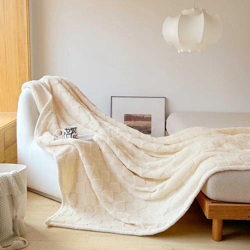 Afralia™ Plaid Jacquard Lamb Fleece Blanket: Soft & Cozy Single Size for All Seasons