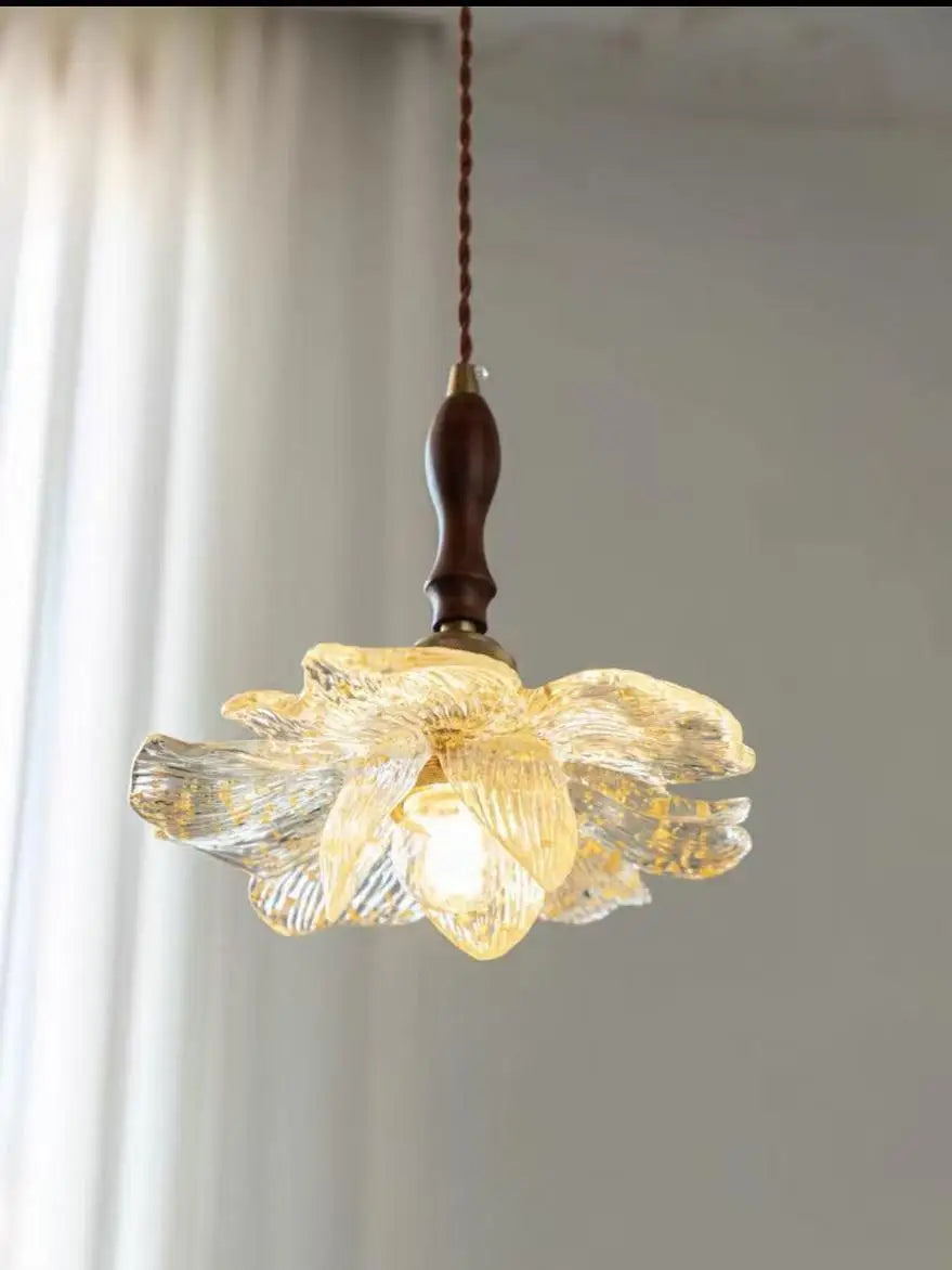 Afralia™ Walnut Wood Petal Pendant Lamp - Three Headed Lotus Rhyme Table Lamp