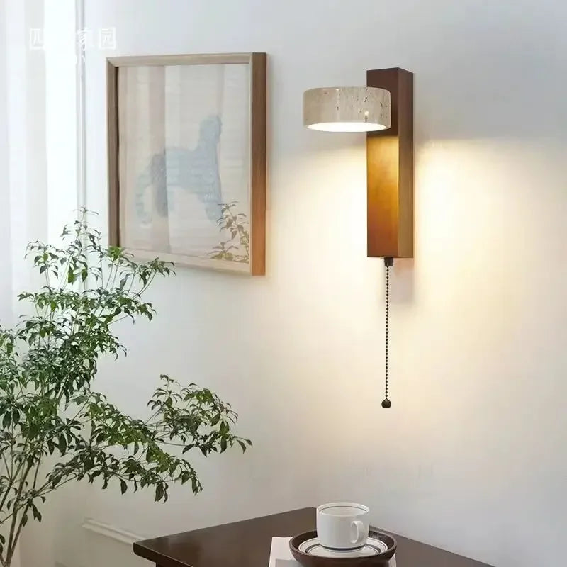 Afralia™ Travertine Wall Sconce Light Wood Rotatable for Bedroom Bedside