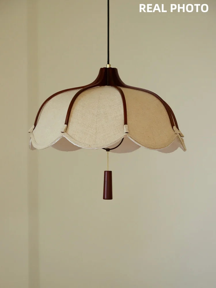 Afralia™ Wood E27 LED Fabric Pendant Chandelier for Dining & Bedroom Lighting
