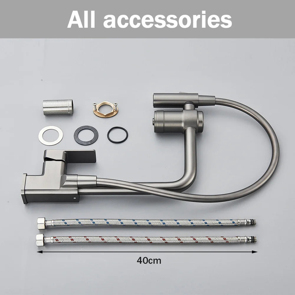 Afralia™ Gun Grey Filtered Water Kitchen Faucet with Pull Down Sprayer
