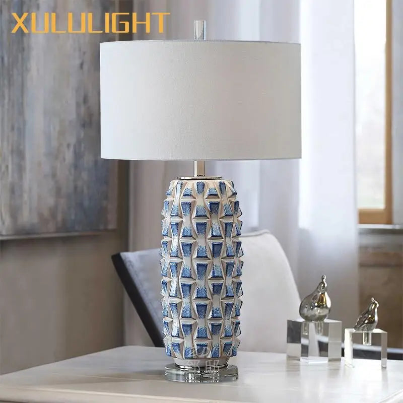 Afralia™ Prismatic Blue Ceramic Table Lamp for Elegant Living Room and Bedroom Decor