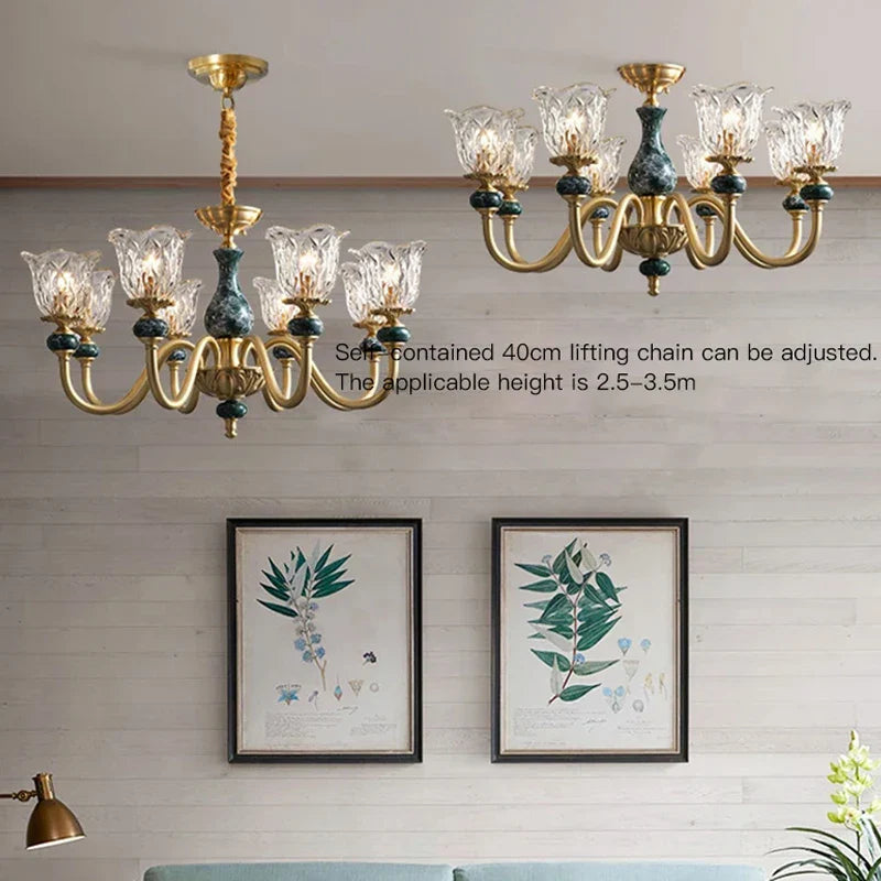 Afralia™ Modern Luxury Copper Marble Glass Chandelier for Home Decor