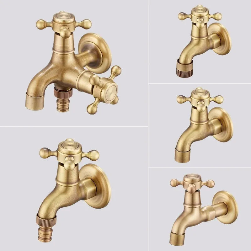 Afralia™ Antique Brass Garden Bibcocks Single Cold Tap Faucet for Outdoor Use
