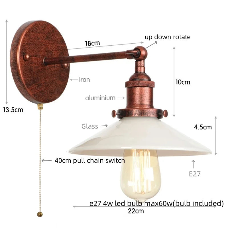 Afralia™ White Glass LED Wall Light Sconce Vintage Bedroom Lamp Industrial Wall Lights