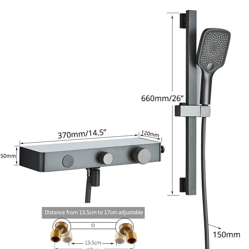 Afralia™ Grey Digital Shower Faucet Set 2-Way Mixer System for Bathroom with Hand Sprayer