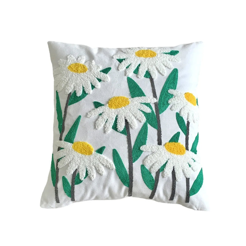 Afralia™ Embroidered Tulip Rose Pillowcase in Cotton & Linen for Sofa & Hotel Décor