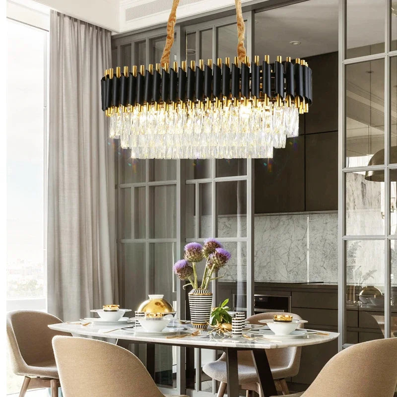 Afralia™ Luxury Black Ring Pendant Chandelier for Modern Living Room Decor