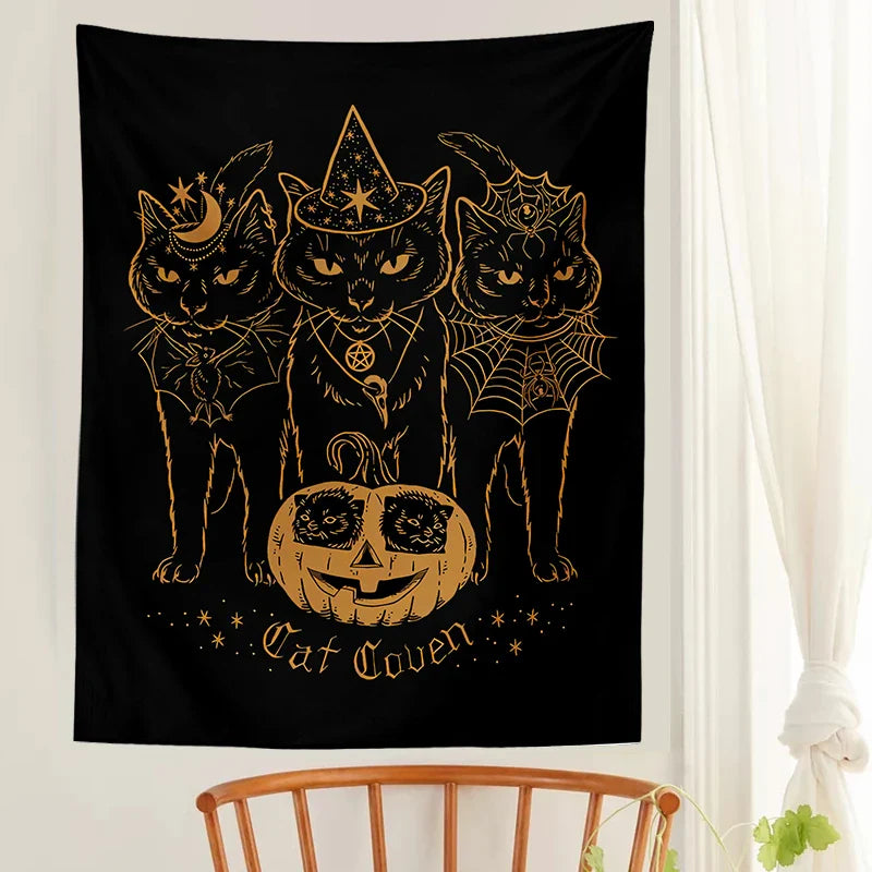 Afralia™ Cat Coven Witchcraft Tapestry Wall Hanging - Mysterious Black Decor Tapestries