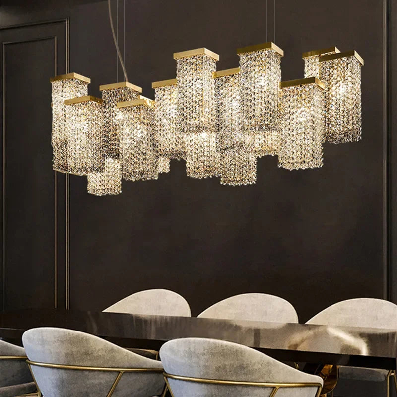 Afralia™ Crystal Chandelier: Modern 3D Rectangular Island Lighting for Bar, Hotel, Restaurant