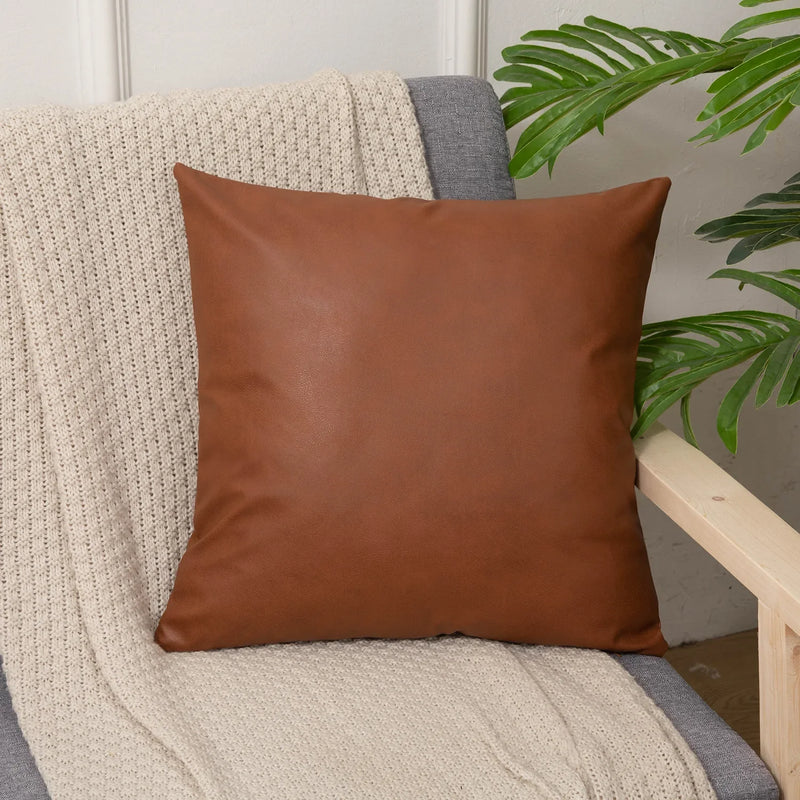 Brown Faux Leather Cushion Cover 45x45cm for Home Decor - Afralia™