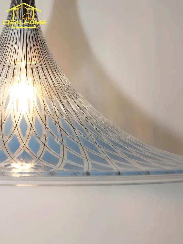 Afralia™ Medieval Horn Pendant Light Blue Acrylic LED Hanging Lamp for Living/Dining Room