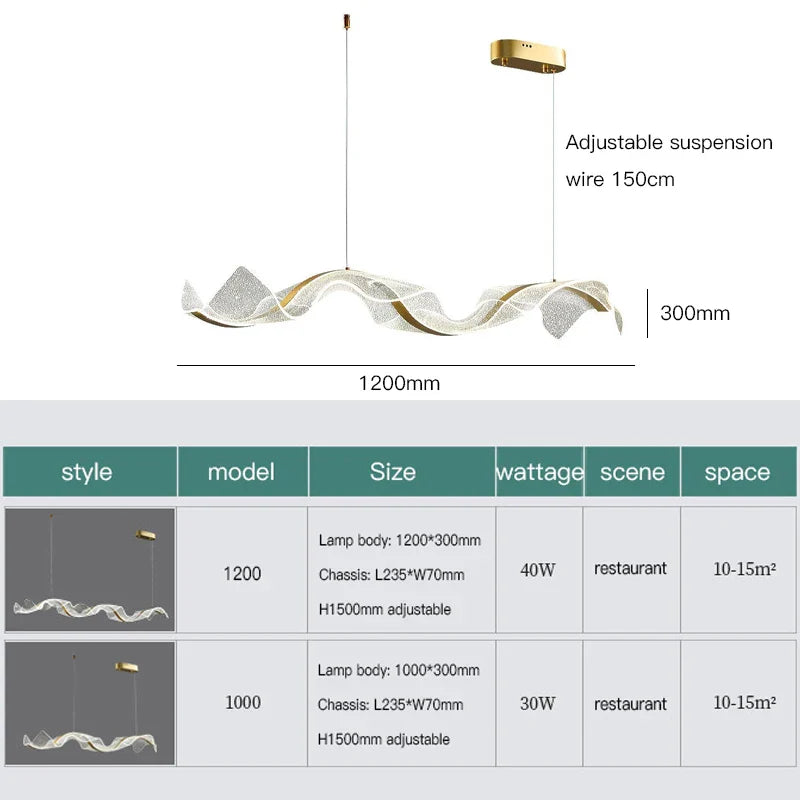 Afralia™ Gold Wave Design Acrylic Pendant Light Chandelier for Living Room & Kitchen