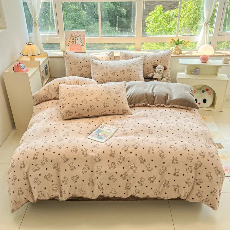 Afralia™ Cartoon Print Milk Velvet Bedding Set: Cozy, Skin-Friendly Winter Bedclothes