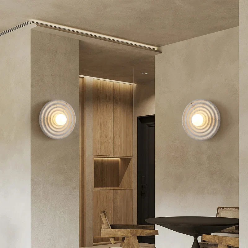 Afralia™ Wabi-sabi Round Circle LED Wall Lamp for Japanese Style Decor