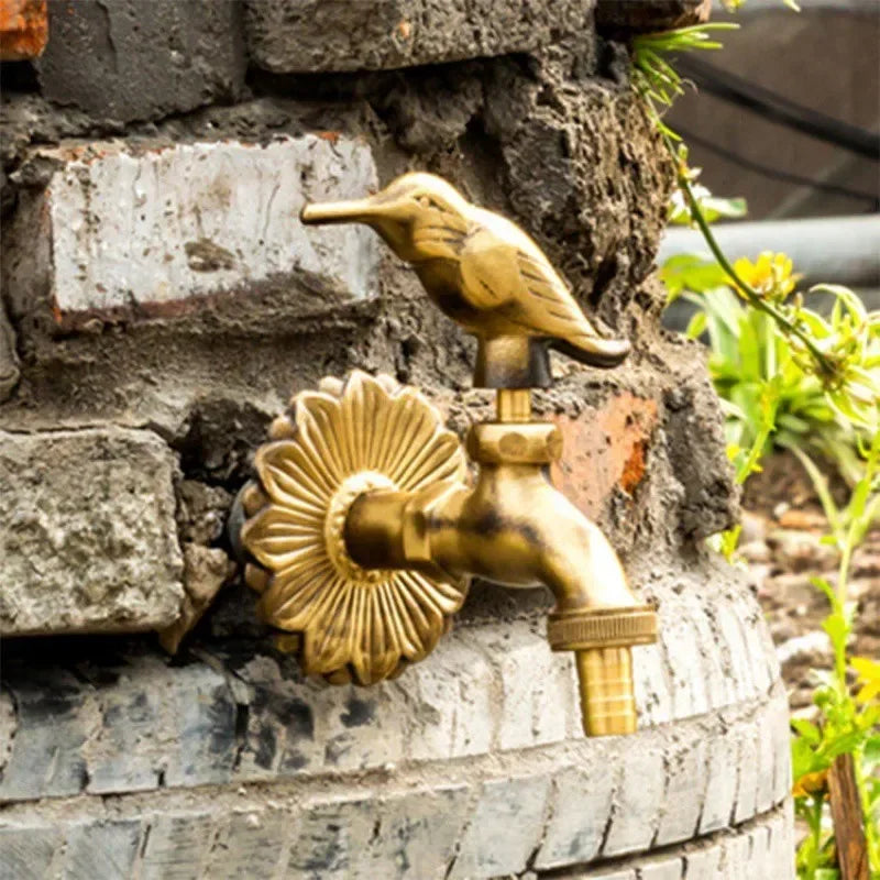 Afralia™ Antique Brass Wall Mount Garden Faucet for Kindergarden, Animal Design