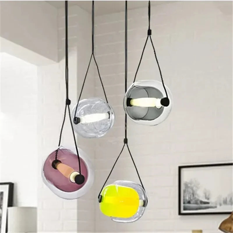 Afralia™ Glass Mini LED Pendant Light: Colorful & Stylish Hanging Chandelier for Kitchen, Bar, Restaurant