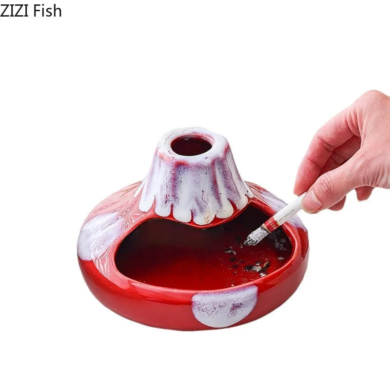 Afralia™ Cartoon Volcanic Ceramic Ashtray with Lid Desk Decoration Windproof Ashtray