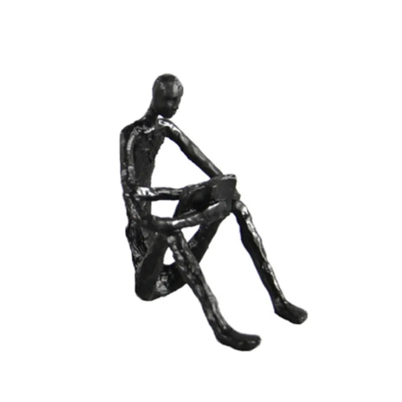 Afralia™ Metal Figure Sculpture Abstract Black Man Home Decor Figurine