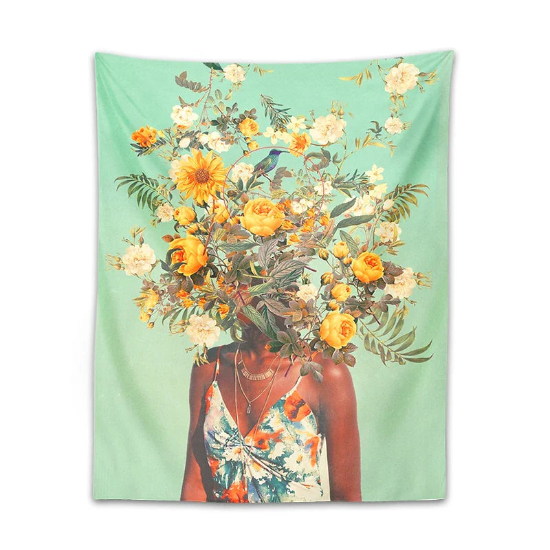 Psychedelic Girl Tapestry Wall Hanging for Bedroom Decor - Afralia™ Green Plant Aesthetics