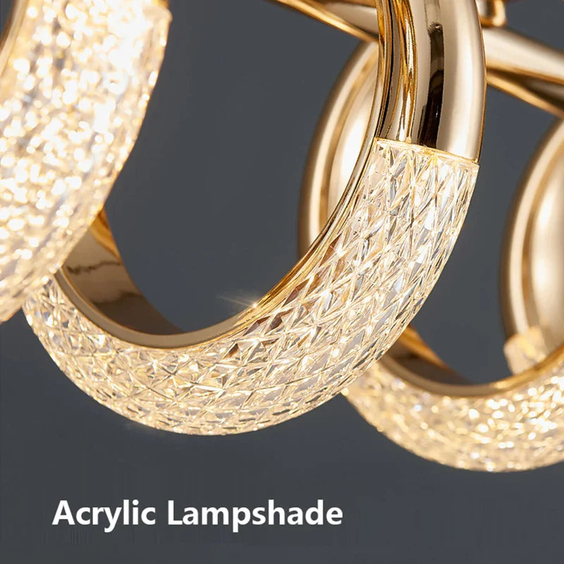 Afralia™ Gold Acrylic Circle Ring LED Pendant Chandelier