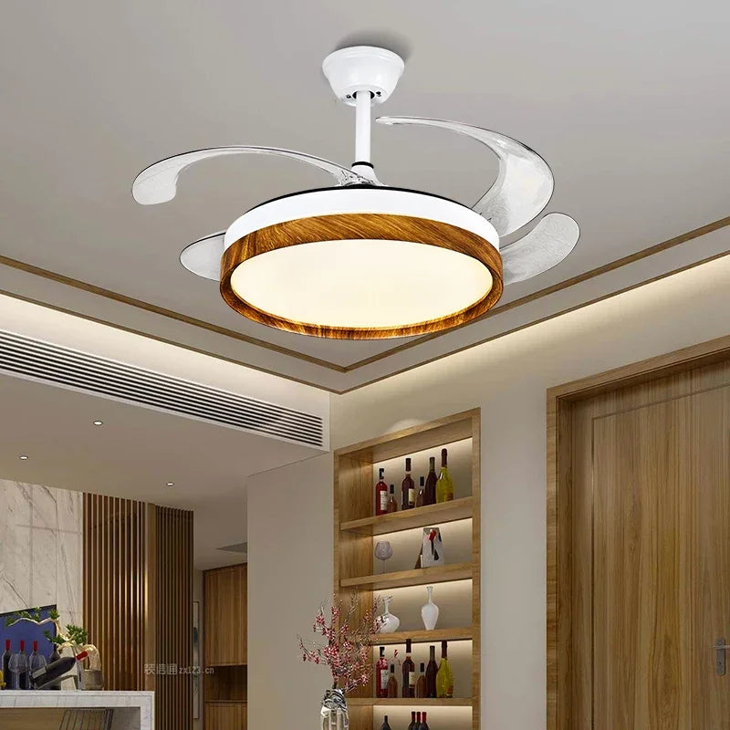Afralia™ LED Solid Wood Round Ceiling Fan Light with Remote Control