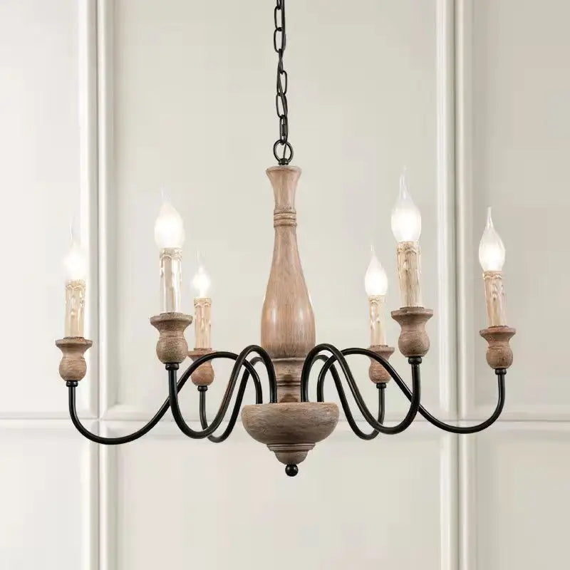 Afralia™ Retro Wooden Chandelier for Dining Room & Living Room Lighting