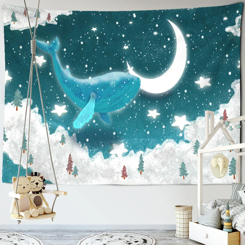 Afralia™ Dream Whale Tapestry Wall Hanging for Kids Room and Home Decor