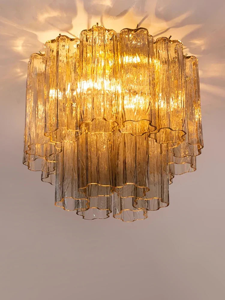 Afralia™ Smokey Gray Glass Chandelier: Scandinavian Murano Flower Lighting for Dining Room