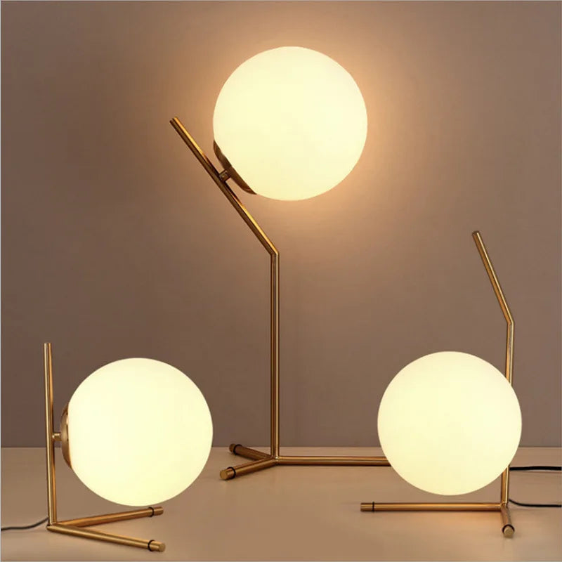 Afralia™ Modern Glass Ball Table Lamp, E27 Loft Light for Bedroom, Living Room, Gold Black