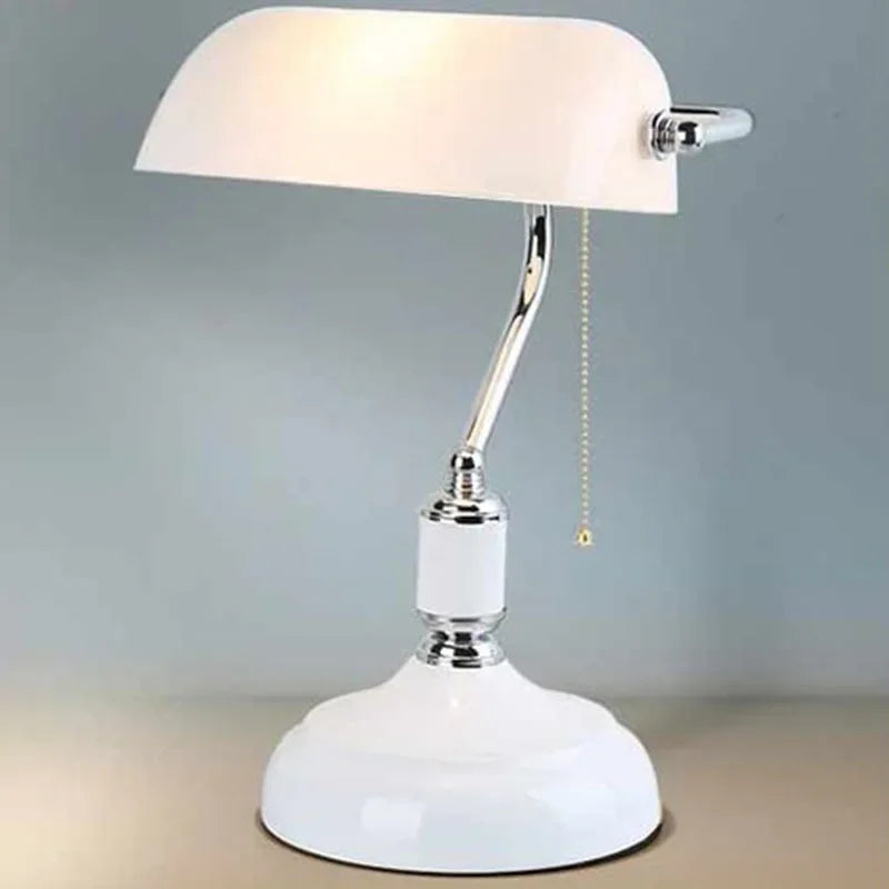 Afralia™ Glass Lampshade Bank Desk Table Lamps White Green LED Light E27