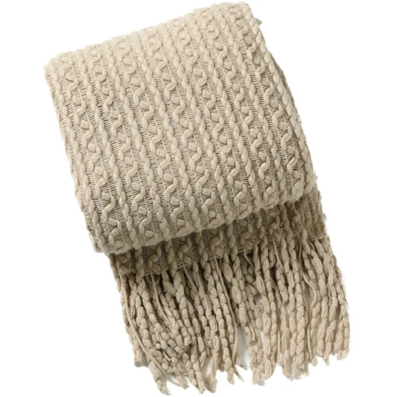 Afralia™ Geometric Knit Sofa Blanket with Tassels