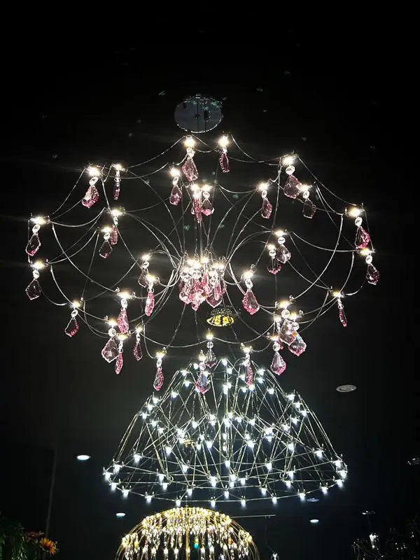 Afralia™ Firefly Pink Crystal Chandelier for Living Room and Bedroom