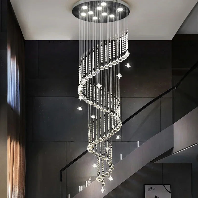 Afralia™ Crystal Spiral Staircase Chandelier for Home Decoration Living Room Loft Villa
